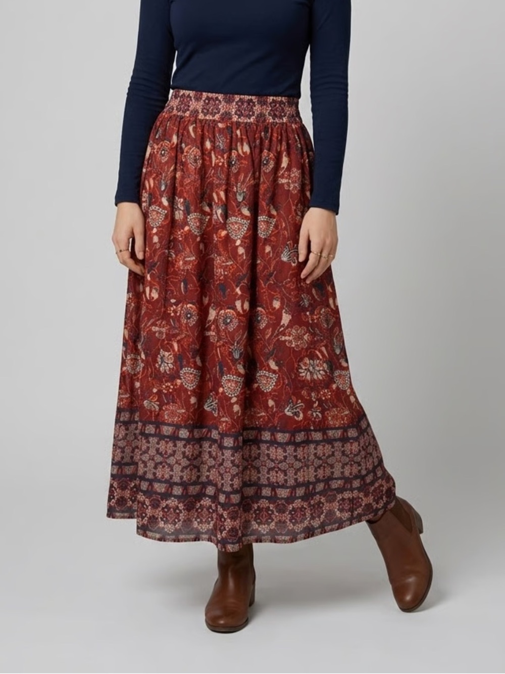 ELIE TAHARI | Rust Floral Maxi Skirt Sz M